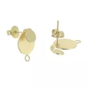 Clous d'oreilles ronds avec embout pince et anneau 15.5x11 mm - Doré Satiné x2