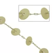 Chaîne Fantaisie alternée maillons rectangles/disques 7 mm - Doré Satiné x50 cm