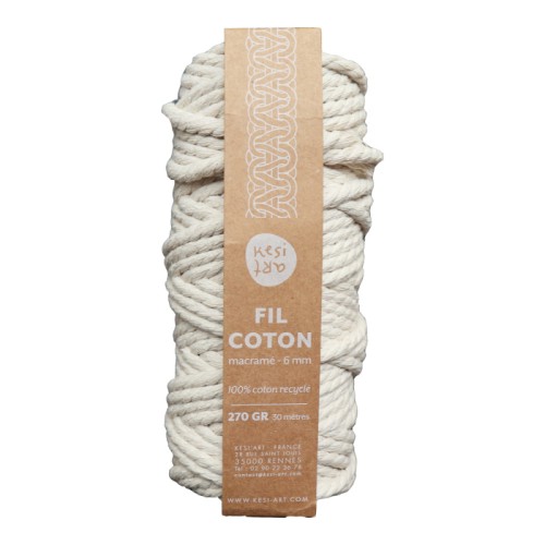 Cordon pour macramé en coton recyclé - Kesi Art - 6 mm - Naturel (n°12) x 30 m