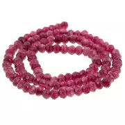 Perles rondes aplaties facettées 4x3mm pierre gemme teintée Quartz Fuschia x35cm
