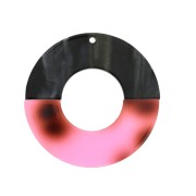 Pendentif rond bicolore en acétate de cellulose 45mm Noir Marbré/Rose x1|raw }}