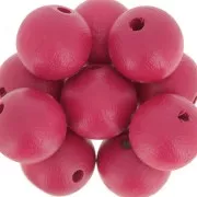 Perles rondes en bois 15 mm Fuchsia x 5