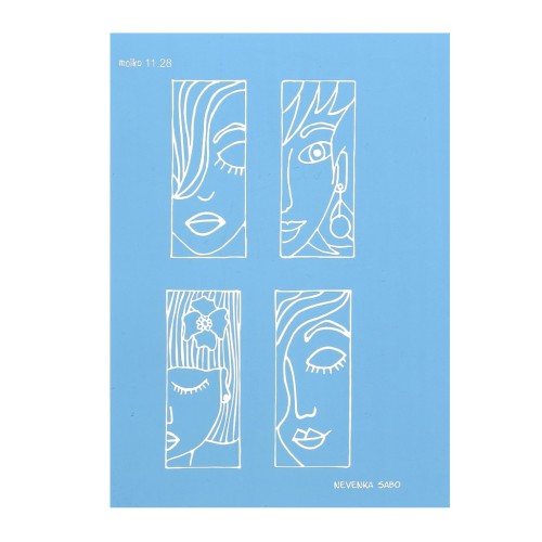 Silk Screen Moiko pour Pâte polymère 74x105 mm Motif Visages 1 Nevenka Sabo 11.28