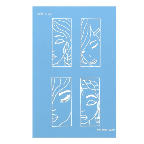 Silk Screen Moiko pour Pâte polymère 74x105 mm Motif  Visages 3 Nevenka Sabo 11.30