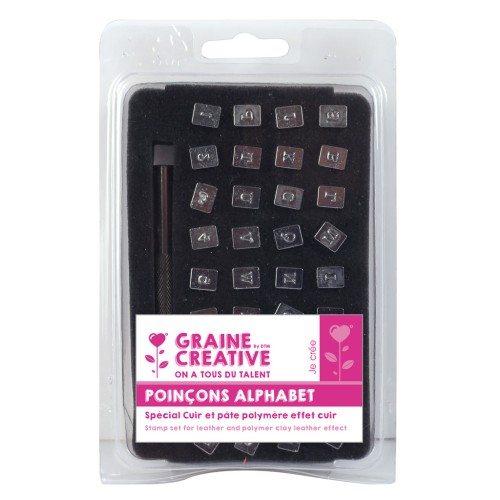 Kit de 36 poinçons alphabet et chiffres 4mm - Spécial cuir et pâte Fimo effet cuir
