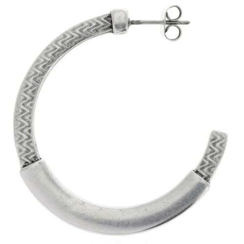 Créoles fantaisie ethnique 39 mm - Placage Argent fin vieilli x2