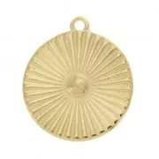 Breloque médaille effet plissé et résine époxy motif carreau 20mm - Doré à l'or fin/ Noir x1