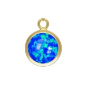 Pendentif rond 6.5 mm Imitation Blue Opal - Gold filled (or laminé) x1