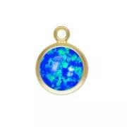 Pendentif rond 6.5 mm Imitation Blue Opal - Gold filled (or laminé) x1
