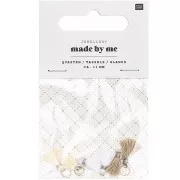 Pompons en coton 11 mm avec anneau ouvert argenté - Mix Beige x6