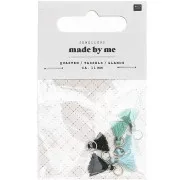 Pompons en coton 11 mm avec anneau ouvert argenté - Pastel Bleu x6