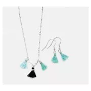 Pompons en coton 11 mm avec anneau ouvert argenté - Pastel Bleu x6