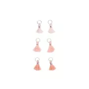 Pompons en coton 11mm avec anneau ouvert argenté - Pastel Rose x6