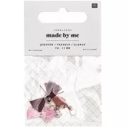 Pompons en coton 11 mm avec anneau ouvert argenté - Mix Rouge x6