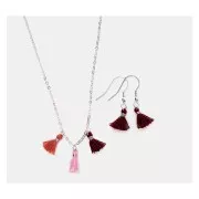 Pompons en coton 11 mm avec anneau ouvert argenté - Mix Rouge x6