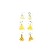 Pompons en coton 11 mm avec anneau ouvert argenté - Mix Jaune x6