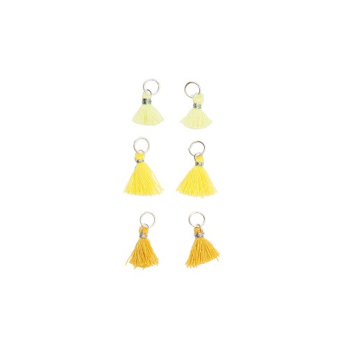 Pompons en coton 11 mm avec anneau ouvert argenté - Mix Jaune x6
