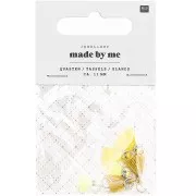 Pompons en coton 11 mm avec anneau ouvert argenté - Mix Jaune x6