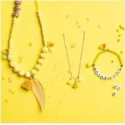 Pompons en coton 11 mm avec anneau ouvert argenté - Mix Jaune x6