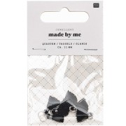 Pompons en coton 11 mm avec anneau ouvert argenté - Noir x6