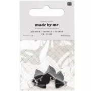 Pompons en coton 11 mm avec anneau ouvert argenté - Noir x6