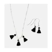 Pompons en coton 11 mm avec anneau ouvert argenté - Noir x6