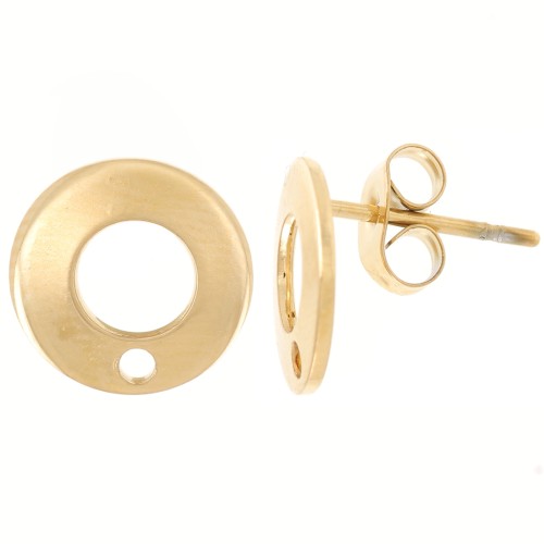 Clous d'oreilles cercle 10.5 mm avec 1 trou en Acier inoxydable 304L Doré x2
