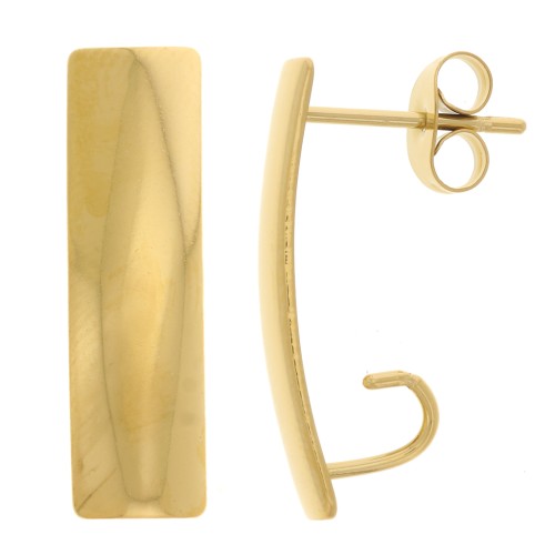 Clous d'oreilles rectangle 21x6 mm avec 1 crochet ouvert - Acier inox 304L Doré x2