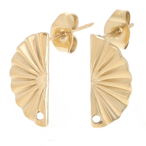 Clous d'oreilles demi-cercle effet plissé 15x7 mm avec 1 trou - Acier inox Doré x2