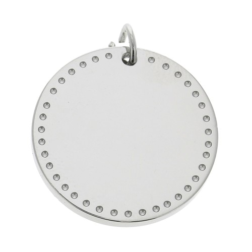 Pendentif rond travaillé 20 mm avec anneau ouvert en Acier inox x1
