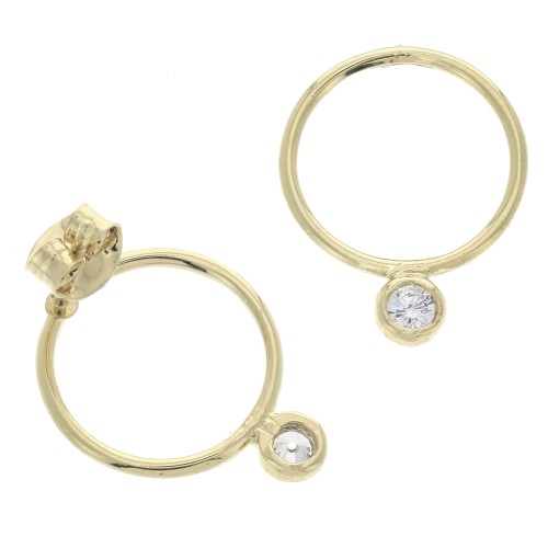 Boucles d'oreilles cercles et Oxyde de Zirconium - 15 mm - Plaqué Or 3 microns x2