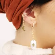 Pendentif ovale en nacre 20x12 mm avec étoile du nord en Plaqué Or 3 microns x1