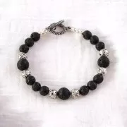 Perles Rondes galvanisées 8 mm en Pierre de Lave - Argenté vieilli x10