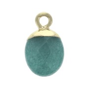 Pendentif goutte plate - pierre imitation gemme Jade teinté Vert 14x8.5mm Doré x1