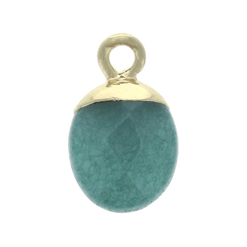 Pendentif goutte plate - pierre imitation gemme Jade teinté Vert 14x8.5mm Doré x1