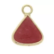 Pendentif triangle avec pierre imitation gemme Jade teinté Rouge 16x12.5mm Doré x1