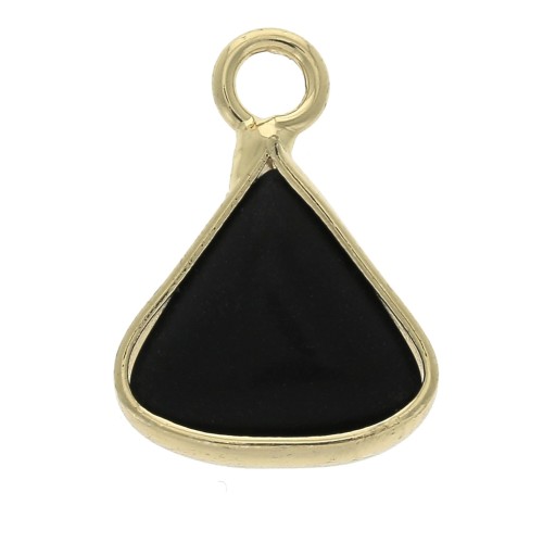 Pendentif triangle avec pierre imitation gemme Black Onyx 16x12.5 mm Doré x1
