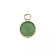 Mini breloque ronde en verre facetté 6x9 mm avec anneau - Doré / Vert x1