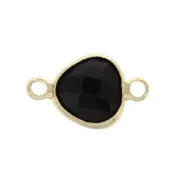 Intercalaire goutte 2 anneaux en laiton et verre facetté 14x9 mm Doré / Noir x1