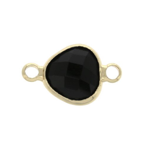 Intercalaire goutte 2 anneaux en laiton et verre facetté 14x9 mm Doré / Noir x1