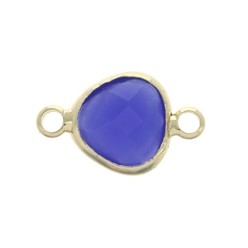 Intercalaire goutte 2 anneaux en laiton et verre facetté 14x9mm Doré/Bleu foncé x1