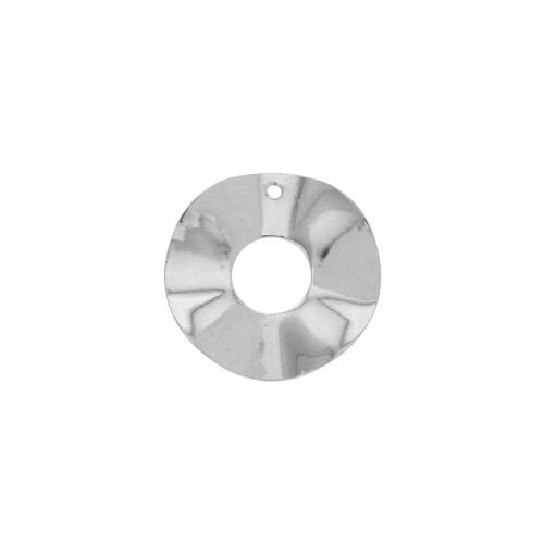 Pendentif rond irrégulier ajouré ondulé en laiton 24 mm - Rhodié x1