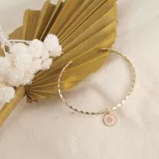 Bracelet jonc strié en laiton avec anneau fermé à décorer 4.6x160 mm - Doré x1