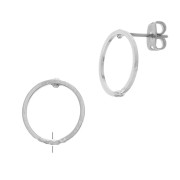Clous d'oreilles design rond avec anneau à décorer en laiton 14 mm - Rhodié x2