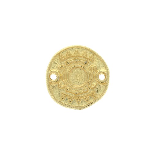 Intercalaire rond irrégulier 2 trous en zamac 17 mm motif ethnique - Doré à l'or fin x1