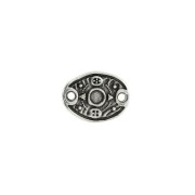 Intercalaire ovale irrégulier 2 trous 15x11 mm motif ethnique - Placage Argent fin vieilli x1|raw }}