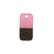 Pendentif rectangle en résine imitation bois 21x10 mm Rose / Marron x1
