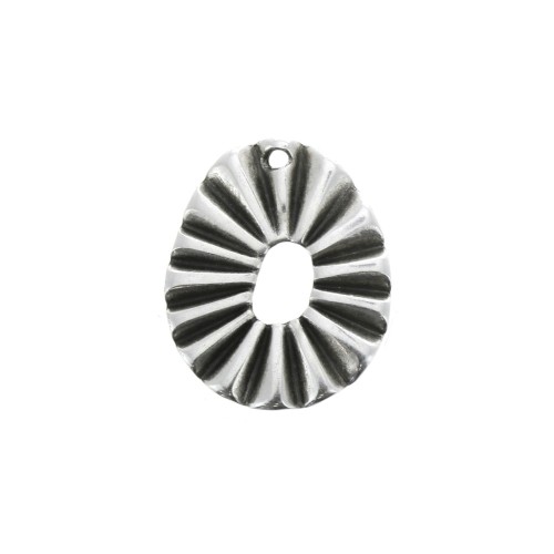 Pendentif ovale évidé irrégulier effet plissé 22x18 mm Placage Argent fin vieilli