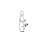 Breloque épingle avec décor feuilles en zamac 22x9.5 mm - Placage Argent fin vieilli x1
