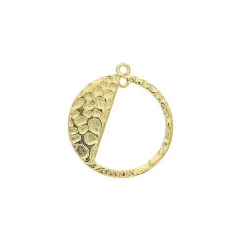 Pendentif rond martelé semi-ajouré 2 anneaux en zamac 24.5x22 mm - Doré à l'or fin x1